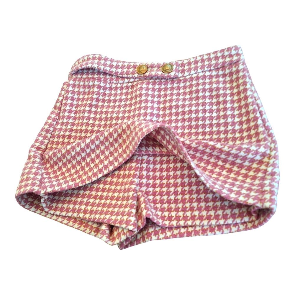 NEW TCEC Houndstooth Print Skort Pink Textured Woven Cozy Women's size Large NWT